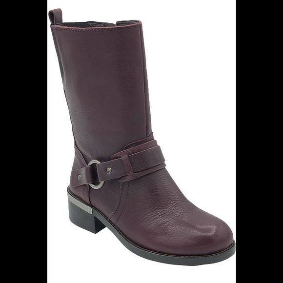 Vince Camuto Leather Buckle Mid Calf Boots Wellery Dark Wood - Medium - Picture 2 of 5